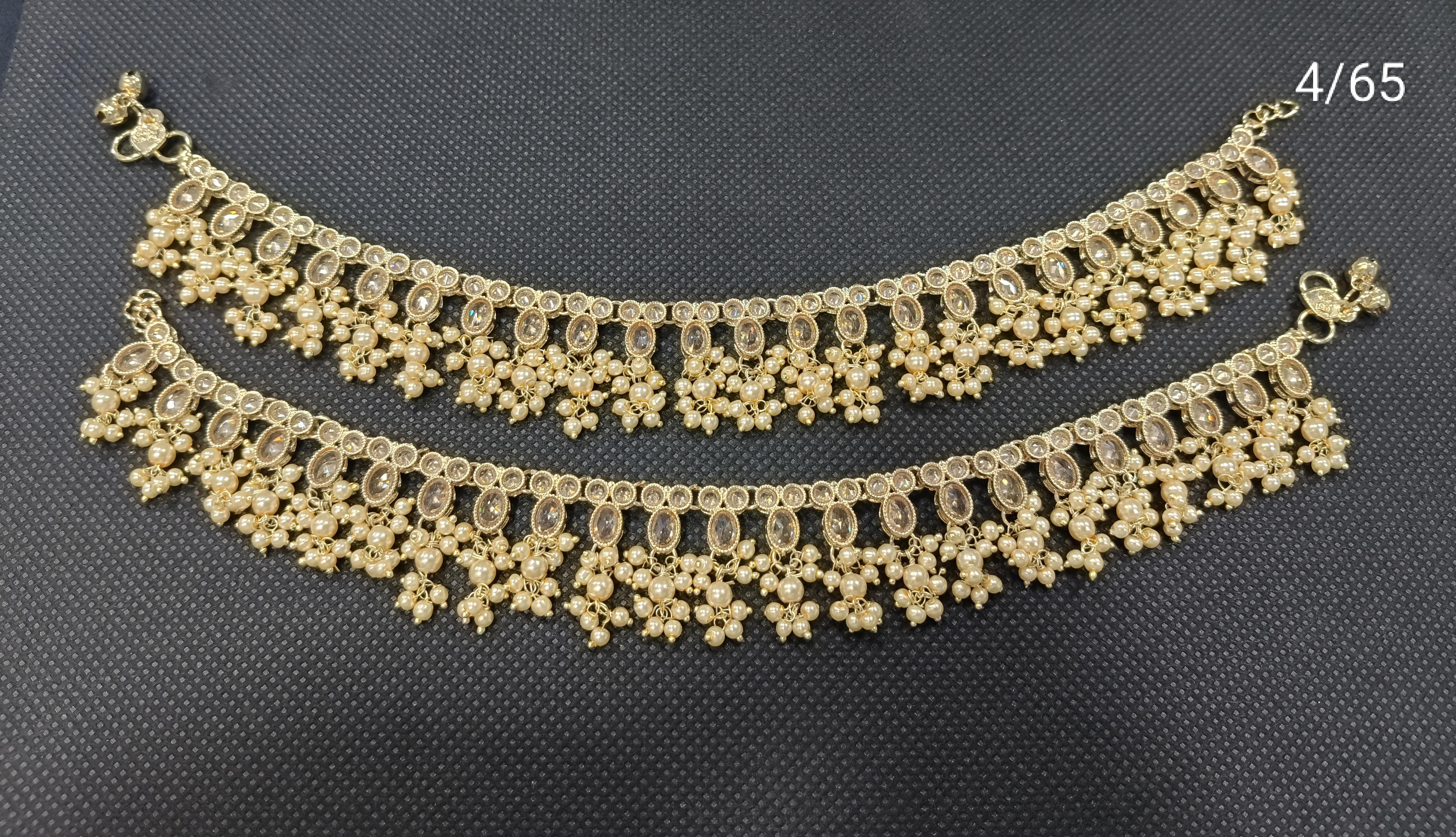 Traditional Anklet Pair with Pearl Cluster Detailing – Bridal Payal Jewelry Set